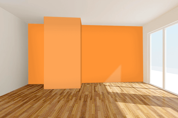 Pretty Photo frame on Brilliant Orange color Living room wal color