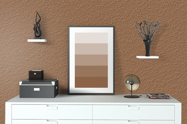 Pretty Photo frame on Basic Brown color drawing room interior textured wall