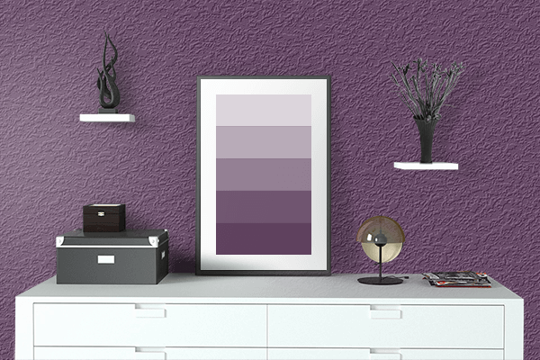 Pretty Photo frame on Grape Purple color drawing room interior textured wall