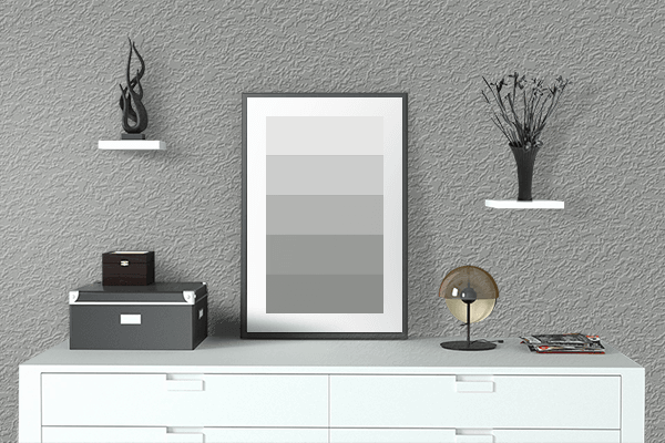 Pretty Photo frame on Coral Gray color drawing room interior textured wall