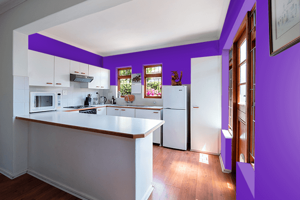 Pretty Photo frame on Brilliant Purple color kitchen interior wall color