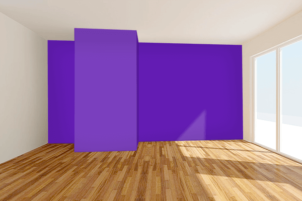 Pretty Photo frame on Brilliant Purple color Living room wal color