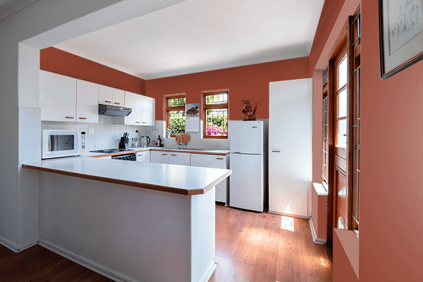 Pretty Photo frame on Brick Red (RAL Design) color kitchen interior wall color