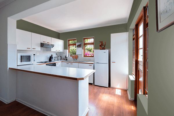 Pretty Photo frame on Stump Green color kitchen interior wall color