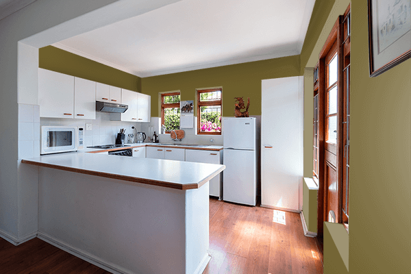 Pretty Photo frame on Vine Leaf Green color kitchen interior wall color