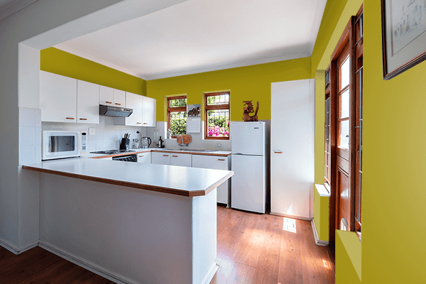Pretty Photo frame on Guava Green color kitchen interior wall color