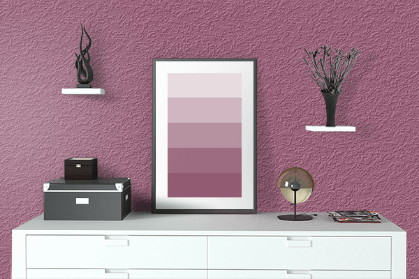 Pretty Photo frame on Red Violet color drawing room interior textured wall