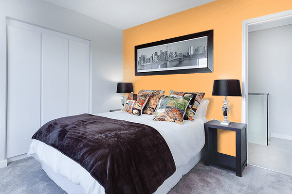 Pretty Photo frame on Orange Hint color Bedroom interior wall color