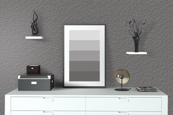 Pretty Photo frame on Charcoal Gray color drawing room interior textured wall