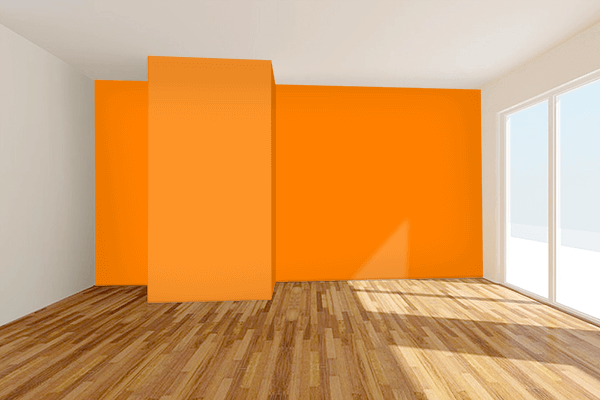 Pretty Photo frame on Full Orange color Living room wal color