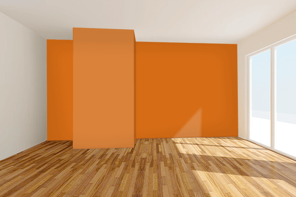 Pretty Photo frame on Forest Orange color Living room wal color