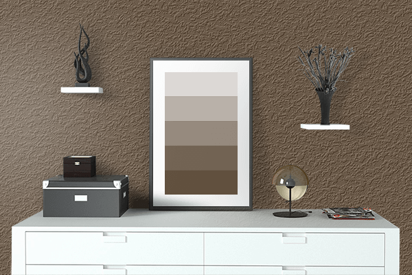 Pretty Photo frame on Dark Sepia color drawing room interior textured wall