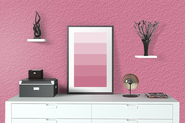 Pretty Photo frame on Pink Carnation color drawing room interior textured wall
