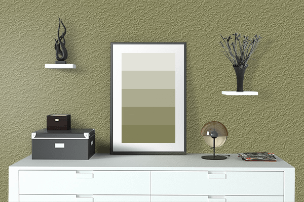 Pretty Photo frame on Green Olive color drawing room interior textured wall