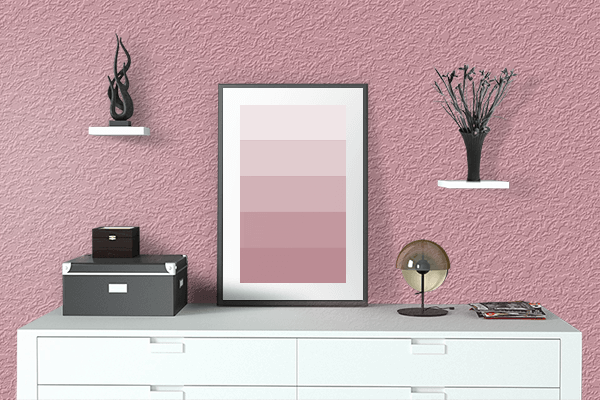 Pretty Photo frame on Flamingo Pink (RAL Design) color drawing room interior textured wall