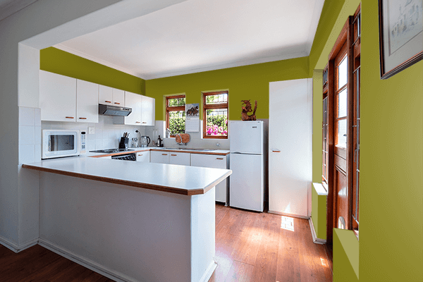 Pretty Photo frame on Tool Green color kitchen interior wall color