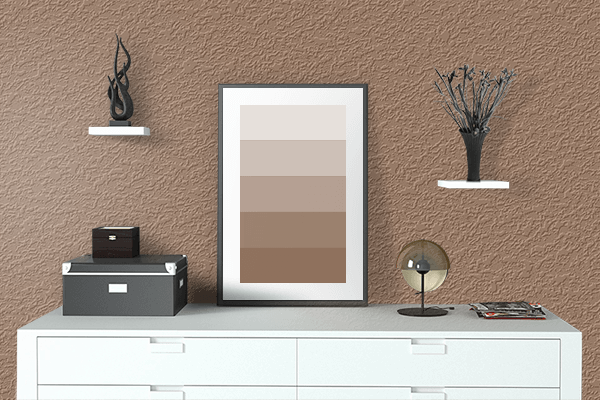 Pretty Photo frame on Tan Earth color drawing room interior textured wall
