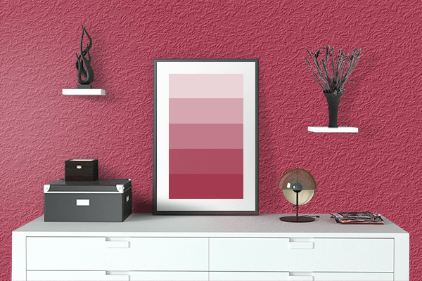 Pretty Photo frame on Strawberry Juice color drawing room interior textured wall
