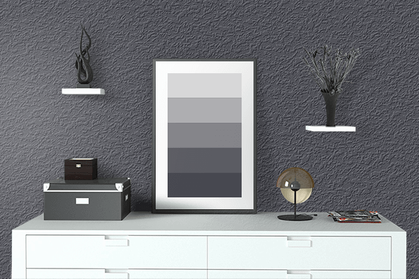 Pretty Photo frame on Charcoal Denim color drawing room interior textured wall