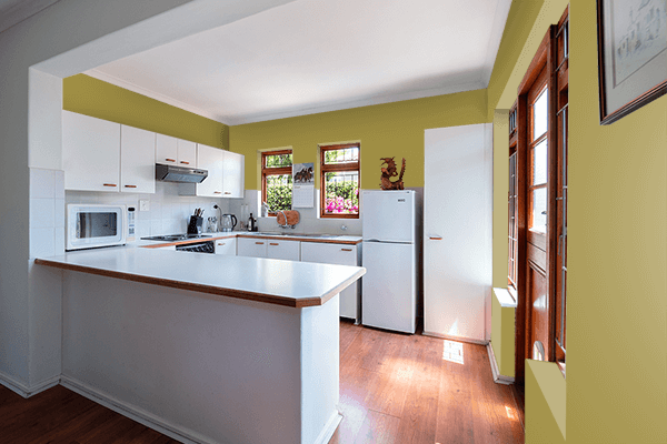 Pretty Photo frame on Grape Green color kitchen interior wall color