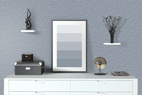 Pretty Photo frame on Lazy Blue color drawing room interior textured wall
