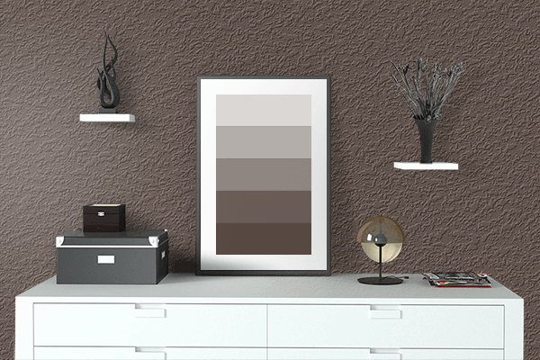 Pretty Photo frame on Obsidian Brown color drawing room interior textured wall