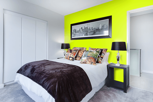 Pretty Photo frame on Bright Yellowish-Green color Bedroom interior wall color