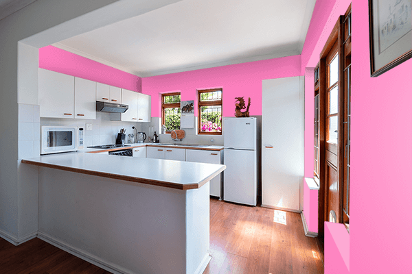 Pretty Photo frame on Full Pink color kitchen interior wall color