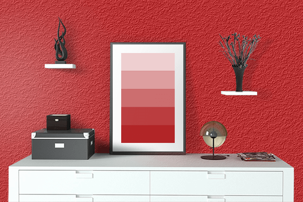 Pretty Photo frame on New Red color drawing room interior textured wall