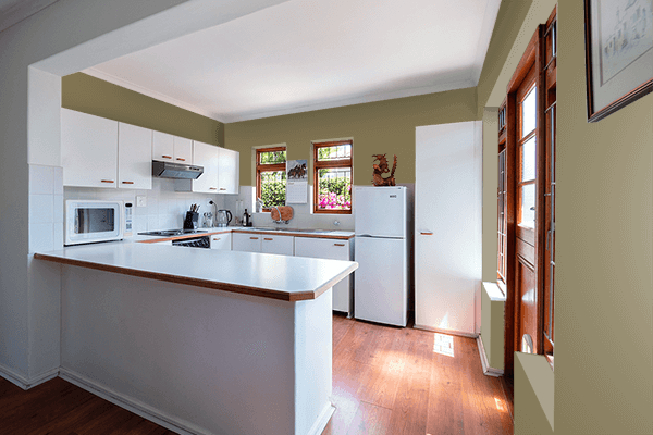Pretty Photo frame on Pesto Green color kitchen interior wall color