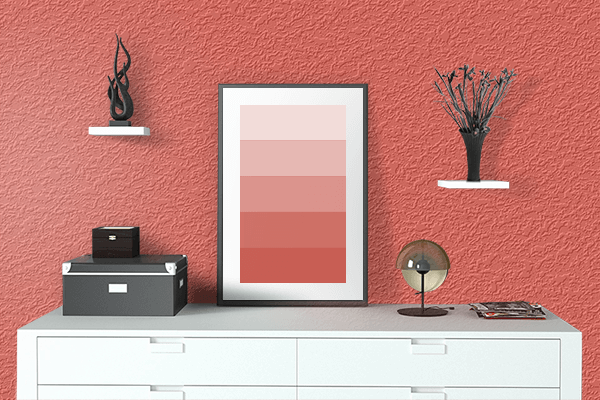 Pretty Photo frame on Red Sun color drawing room interior textured wall