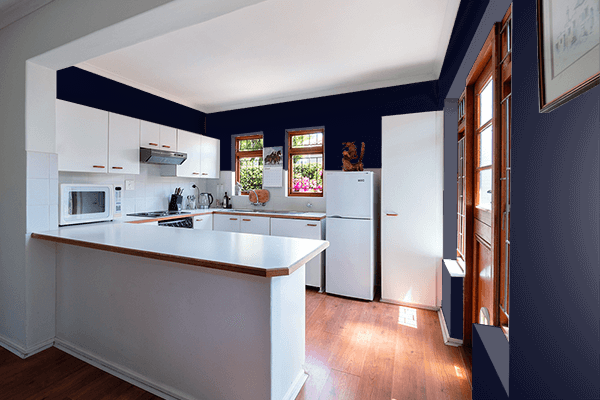 Pretty Photo frame on Blue-Black color kitchen interior wall color