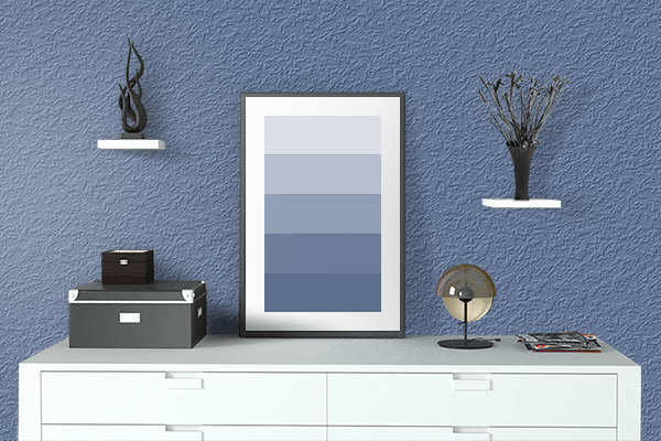 Pretty Photo frame on Big Boy Blue color drawing room interior textured wall