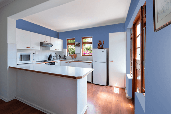 Pretty Photo frame on Big Boy Blue color kitchen interior wall color