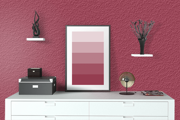 Pretty Photo frame on Grape Red color drawing room interior textured wall
