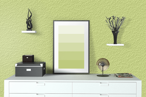 Pretty Photo frame on Sunny Lime color drawing room interior textured wall
