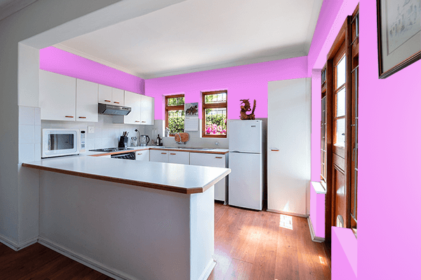 Pretty Photo frame on Shiny Violet color kitchen interior wall color