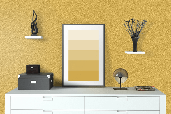 Pretty Photo frame on Pretty Gold color drawing room interior textured wall