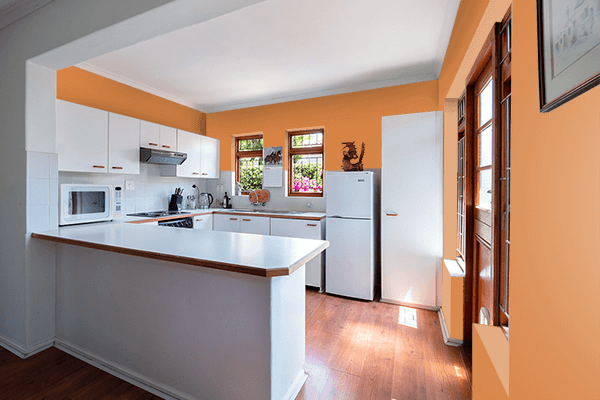 Pretty Photo frame on Comfort Orange color kitchen interior wall color