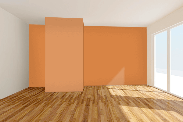 Pretty Photo frame on Comfort Orange color Living room wal color