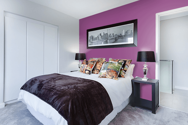 Pretty Photo frame on Striking Purple color Bedroom interior wall color