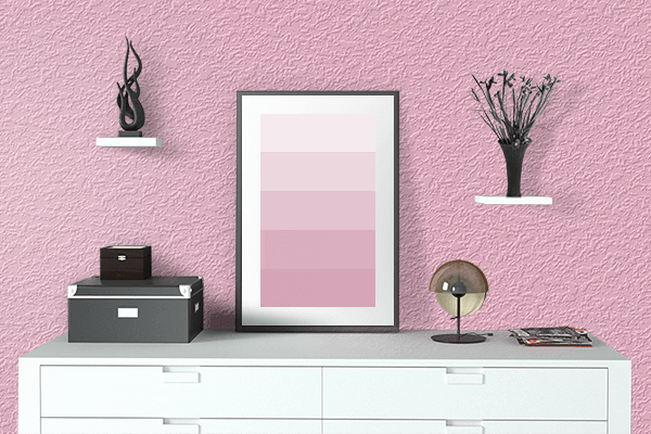 Pretty Photo frame on Girly Pink color drawing room interior textured wall