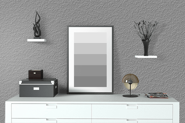 Pretty Photo frame on Old Grey color drawing room interior textured wall