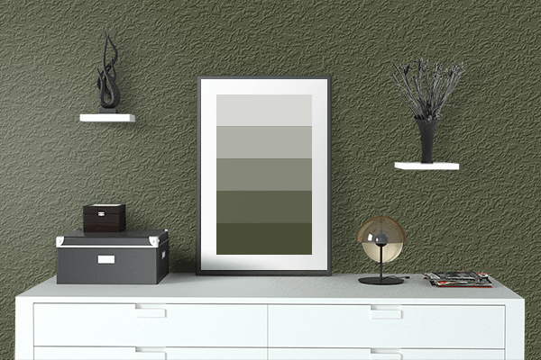 Pretty Photo frame on Camouflage Olive Green color drawing room interior textured wall