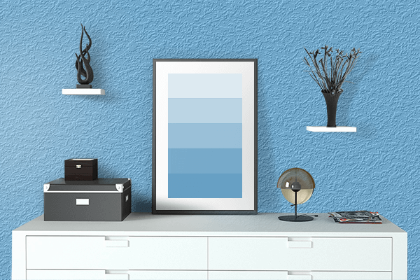 Pretty Photo frame on Blue Shimmer color drawing room interior textured wall