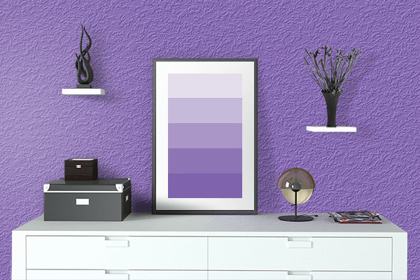 Pretty Photo frame on Pretty Purple color drawing room interior textured wall