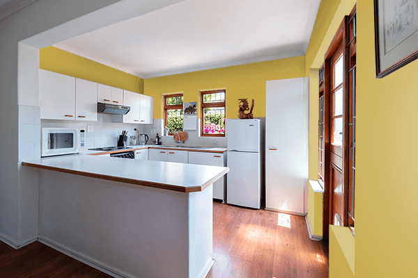 Pretty Photo frame on Gooseberry Yellow color kitchen interior wall color