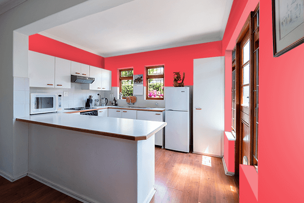 Pretty Photo frame on Pretty Red color kitchen interior wall color