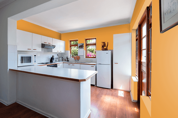 Pretty Photo frame on Gorse Yellow Orange color kitchen interior wall color