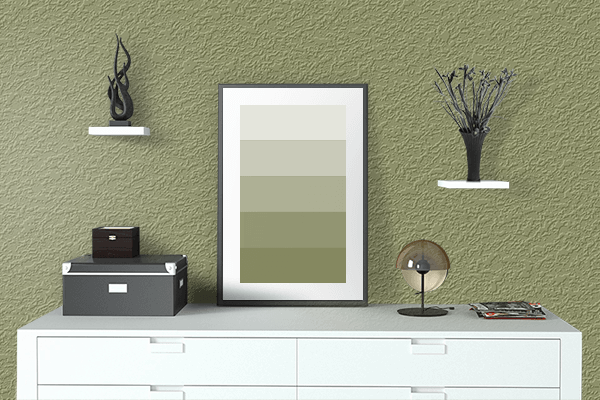 Pretty Photo frame on Indian Green (RAL Design) color drawing room interior textured wall